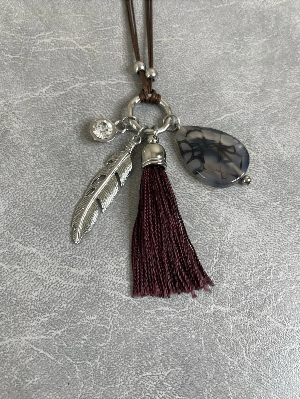 Charming Charlie Boho Tassel Pendant Necklace in Brown